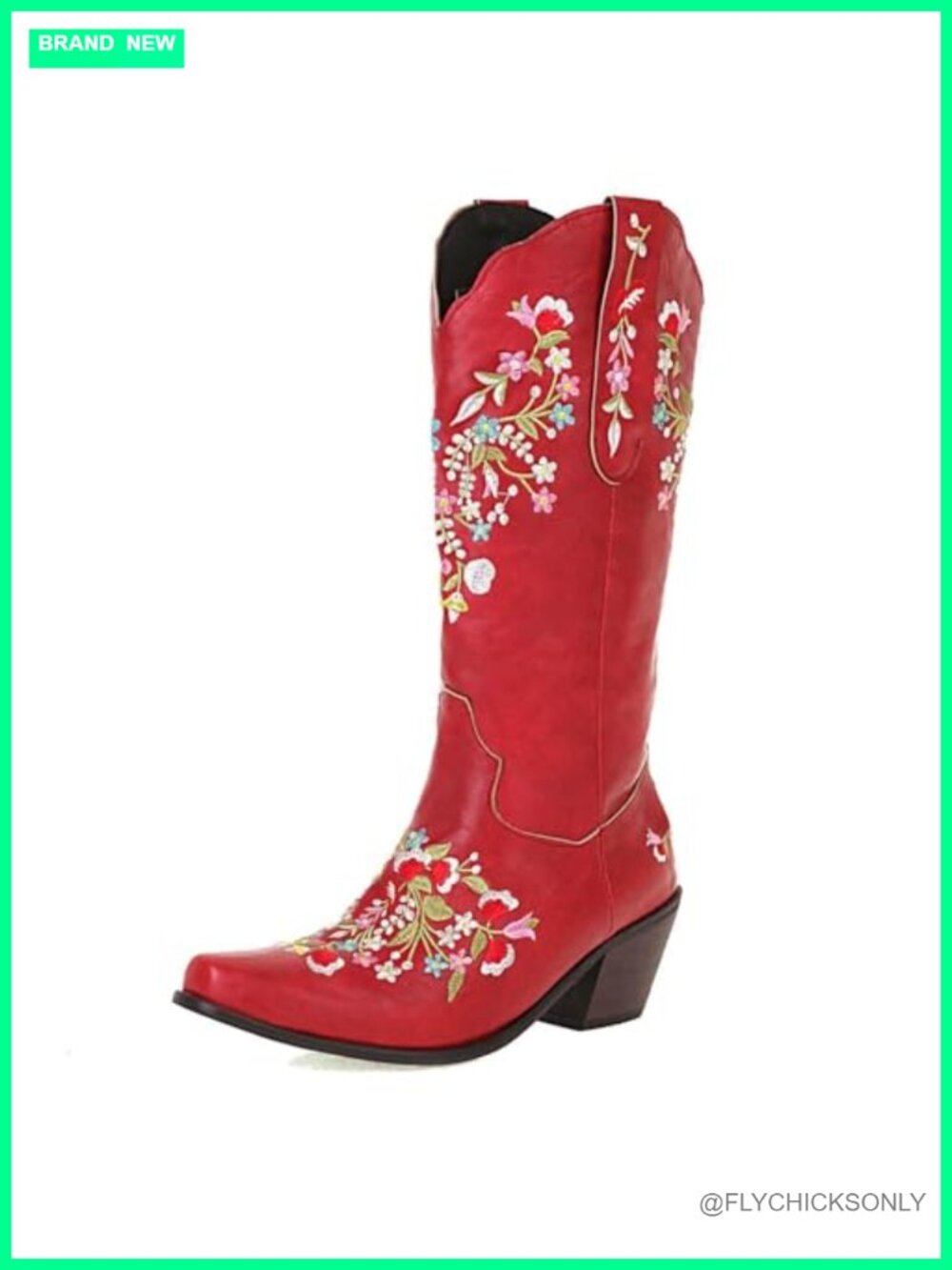 Womens Embroidered Cowboy Boots Western Snip Toe Mid-Calf Pull On